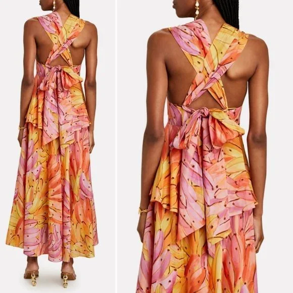 NWT! FARM RIO Pink Ombre Bananas Cross Back Maxi Dress Size Smalll - Picture 8 of 9